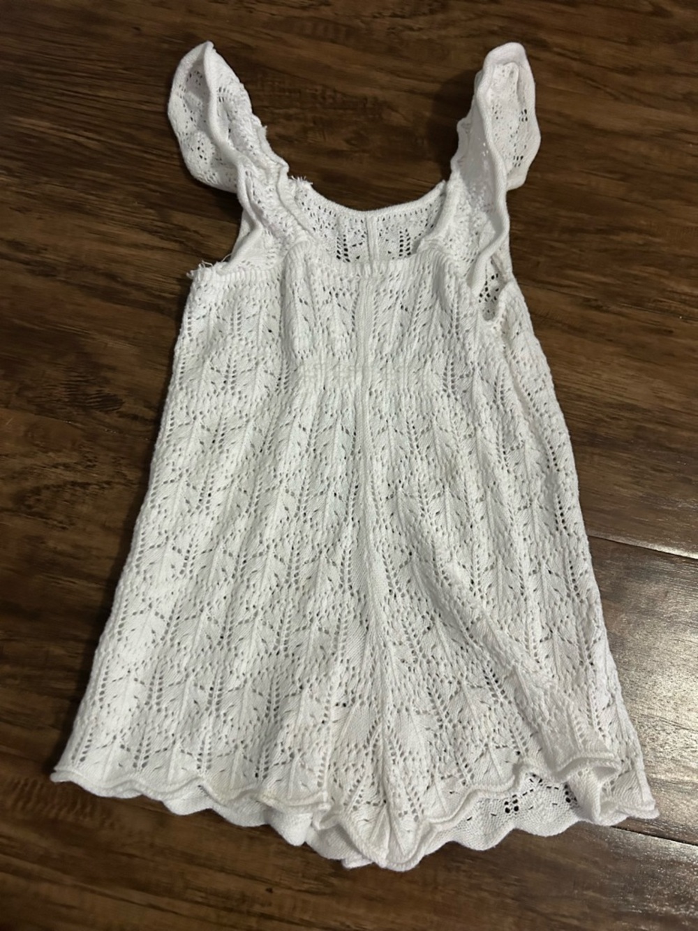 Zara White Knit Eyelet Ruffle Strap One-Piece